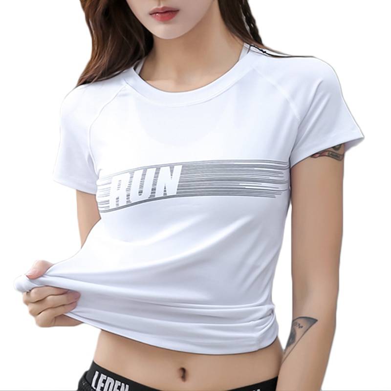 Kurzärmeliges T-Shirt mit O-Ausschnitt für Frauen Active Wear Casual Styles Women Clothing cb5feb1b7314637725a2e7: Black|White