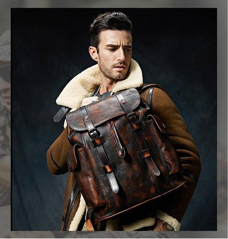 Herren-Lederrucksack im Vintage-Stil Bags & Wallets Men New In Styles Vintage cb5feb1b7314637725a2e7: Dark Brown