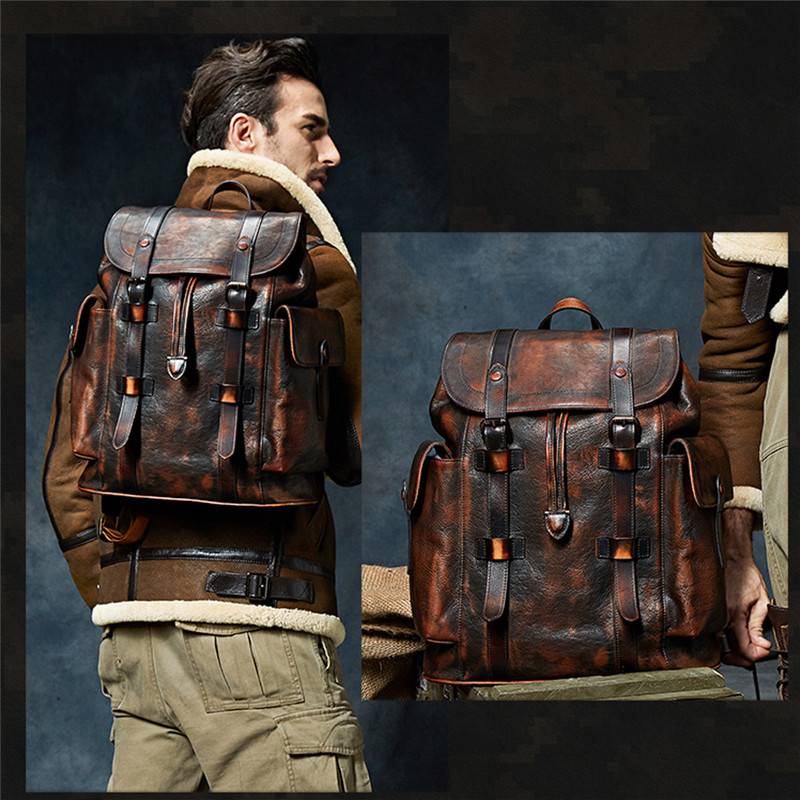 Herren-Lederrucksack im Vintage-Stil Bags & Wallets Men New In Styles Vintage cb5feb1b7314637725a2e7: Dark Brown