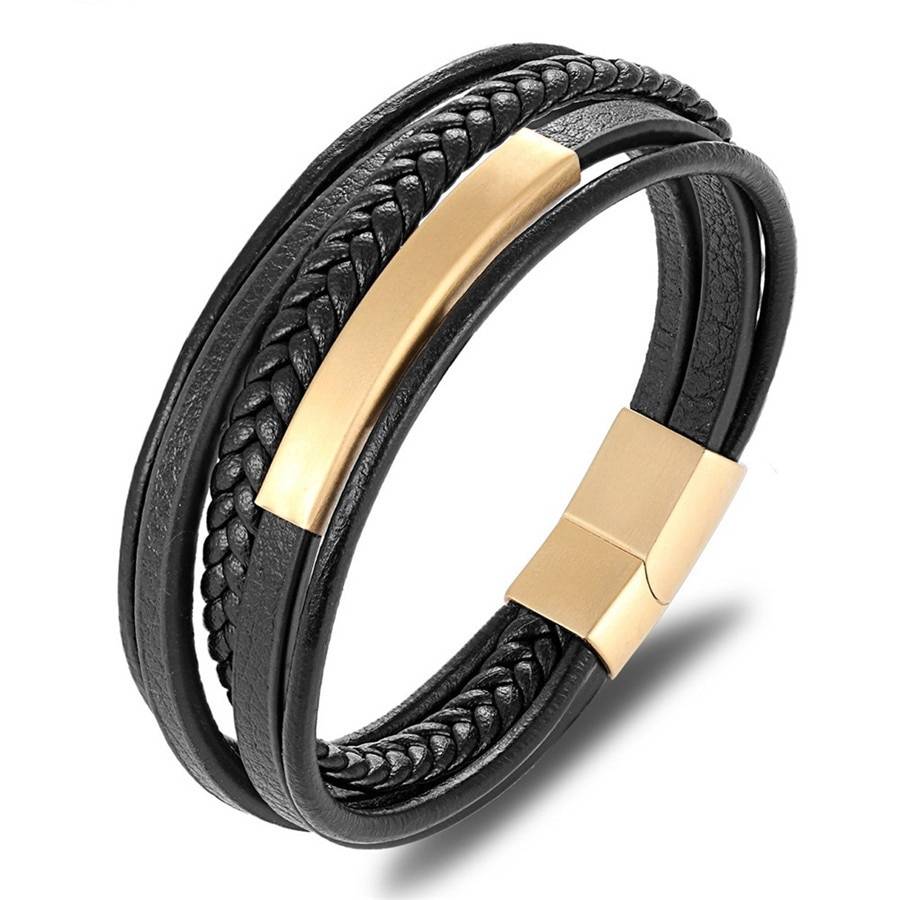 Klassische Armbänder aus echtem Leder Accessories Best Deals Bohemian Men Styles 8d255f28538fbae46aeae7: Black|Gold|Steel