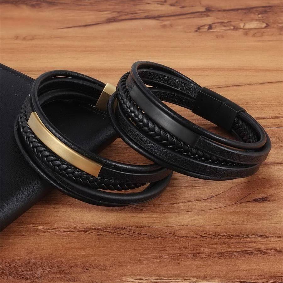 Klassische Armbänder aus echtem Leder Accessories Best Deals Bohemian Men Styles 8d255f28538fbae46aeae7: Black|Gold|Steel