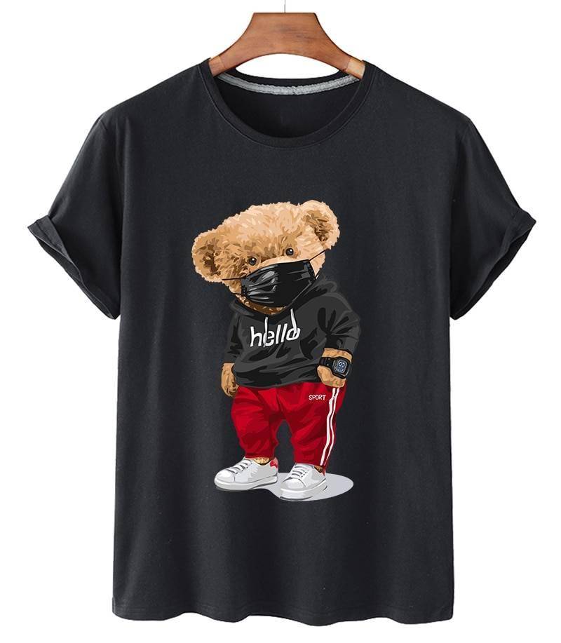 T-shirt Men's And Women's Top Popular Logo Hello Win Fashion Bear Stylish Casual Large Size Cartoon Mask Bear Short Slee Casual Men Clothing Shirts & T-Shirts Styles Summer Collection cb5feb1b7314637725a2e7: B2666F-Grey|B2666F-White|T447A-Black