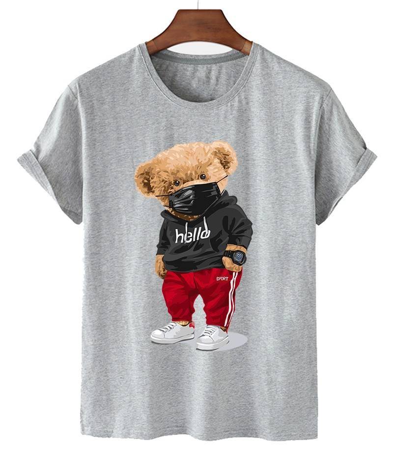 T-shirt Men's And Women's Top Popular Logo Hello Win Fashion Bear Stylish Casual Large Size Cartoon Mask Bear Short Slee Casual Men Clothing Shirts & T-Shirts Styles Summer Collection cb5feb1b7314637725a2e7: B2666F-Grey|B2666F-White|T447A-Black