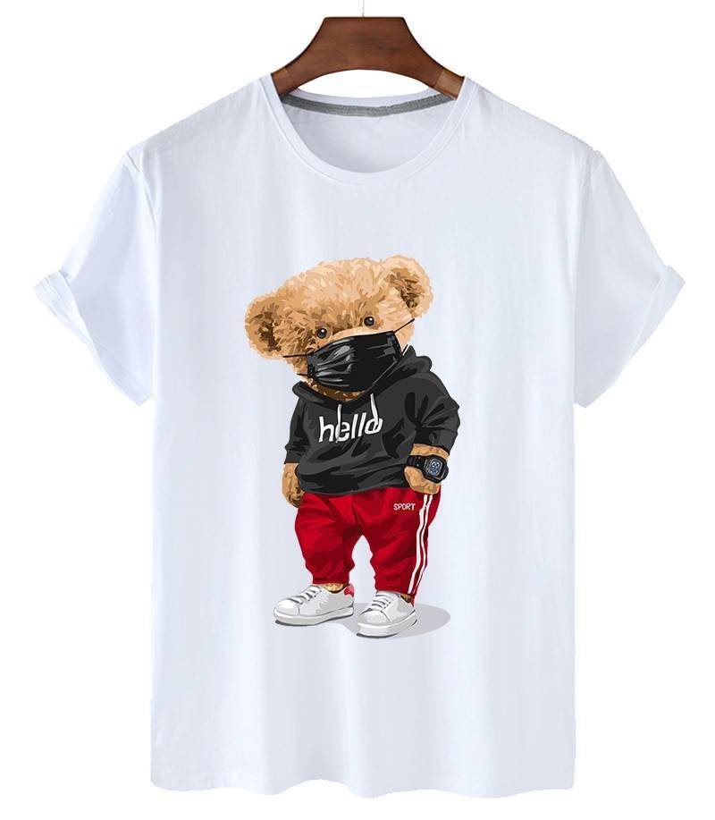 T-shirt Men's And Women's Top Popular Logo Hello Win Fashion Bear Stylish Casual Large Size Cartoon Mask Bear Short Slee Casual Men Clothing Shirts & T-Shirts Styles Summer Collection cb5feb1b7314637725a2e7: B2666F-Grey|B2666F-White|T447A-Black