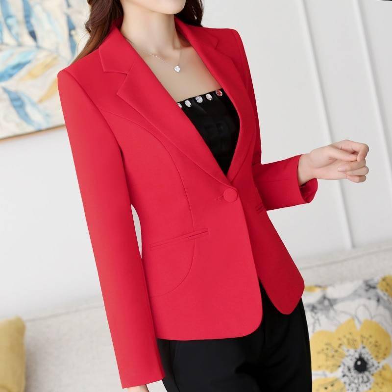 Elegant one Button Office Lady Elegant Notched Neck Red White Yellow Blazer Women Pocket Autumn Spring Coat Outerwear 4XL Coats & Jackets Office Styles Winter Collection Women Clothing cb5feb1b7314637725a2e7: Black|blouse|Red|White|Yellow