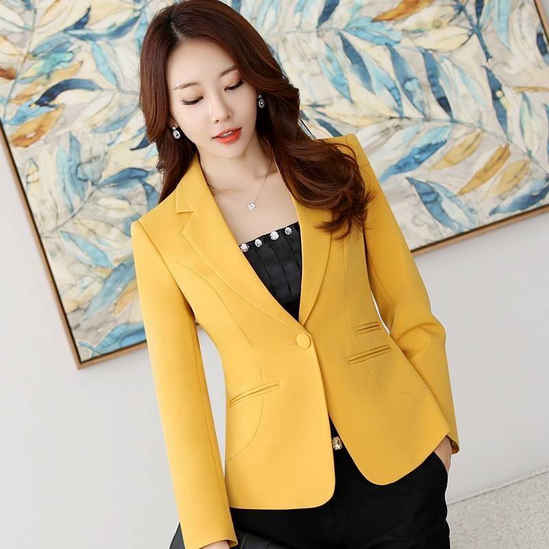 Elegant one Button Office Lady Elegant Notched Neck Red White Yellow Blazer Women Pocket Autumn Spring Coat Outerwear 4XL Coats & Jackets Office Styles Winter Collection Women Clothing cb5feb1b7314637725a2e7: Black|blouse|Red|White|Yellow