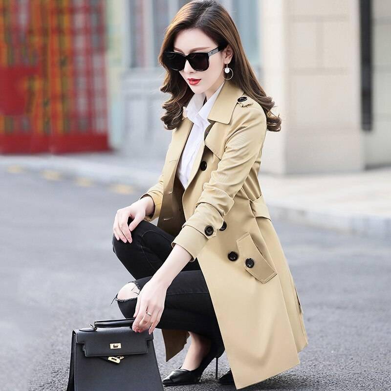 Midi Maxi 6XL 5XL New Fashion Double Breasted Mid-long Trench Coat Women Khaki Slim Belt Cloak Mujer Windbreaker Female Abrigos Coats & Jackets Winter Collection Women Clothing cb5feb1b7314637725a2e7: Beige|Black|blouse|Khaki|Navy Blue|Red