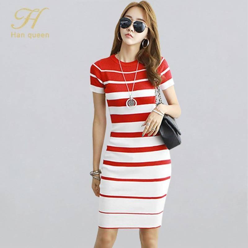 New Autumn Women Vintage Stripe Knitted Dresses Dresses Office Styles Vintage Winter Collection Women Clothing cb5feb1b7314637725a2e7: Black|Red