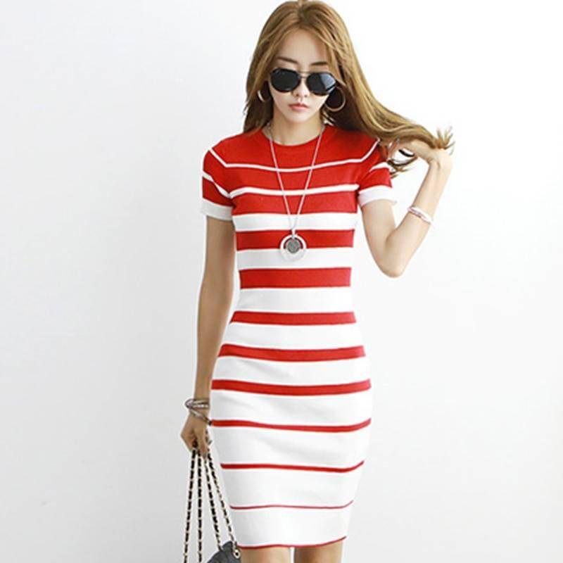 New Autumn Women Vintage Stripe Knitted Dresses Dresses Office Styles Vintage Winter Collection Women Clothing cb5feb1b7314637725a2e7: Black|Red