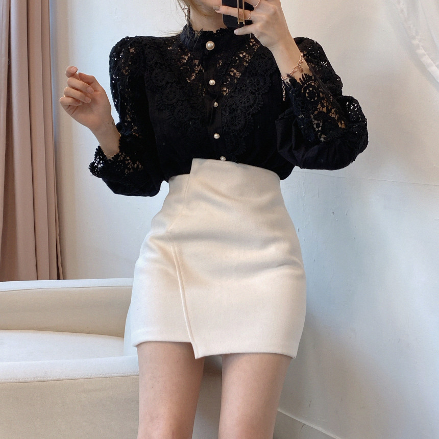 Women's Petal Sleeve Stand Collar Blouse