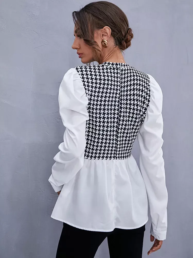 #Women #Elegant Houndstooth Shirt #Ladies Blouse Office White Shirts Blouses & Shirts Casual New In Styles Winter Collection Women Clothing cb5feb1b7314637725a2e7: White