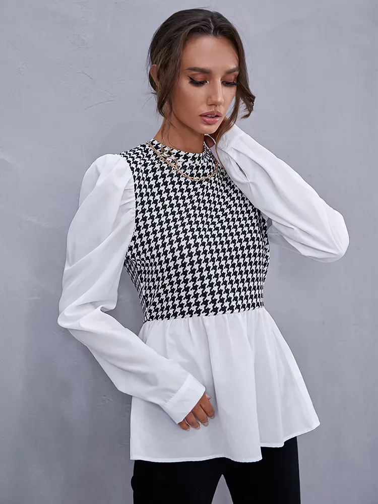 #Women #Elegant Houndstooth Shirt #Ladies Blouse Office White Shirts Blouses & Shirts Casual New In Styles Winter Collection Women Clothing cb5feb1b7314637725a2e7: White