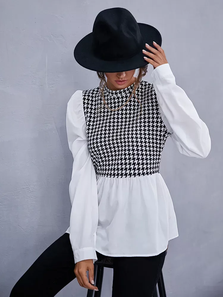 #Women #Elegant Houndstooth Shirt #Ladies Blouse Office White Shirts Blouses & Shirts Casual New In Styles Winter Collection Women Clothing cb5feb1b7314637725a2e7: White