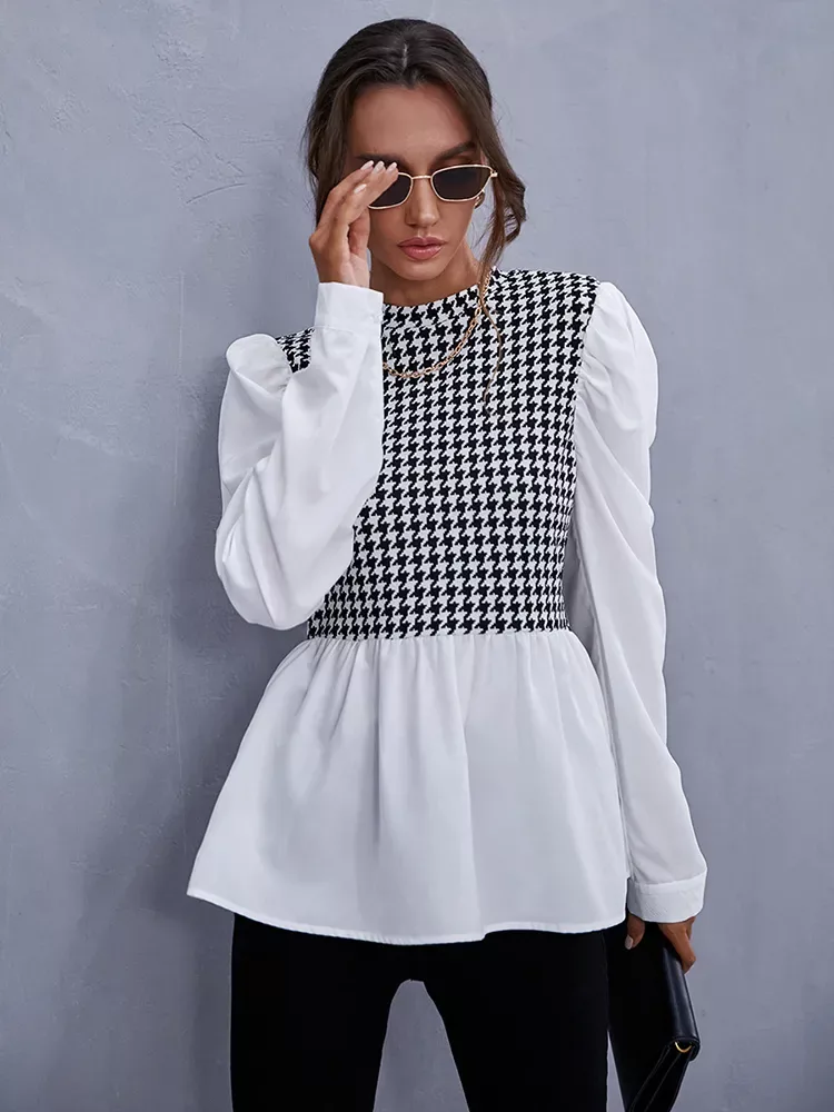 #Women #Elegant Houndstooth Shirt #Ladies Blouse Office White Shirts Blouses & Shirts Casual New In Styles Winter Collection Women Clothing cb5feb1b7314637725a2e7: White