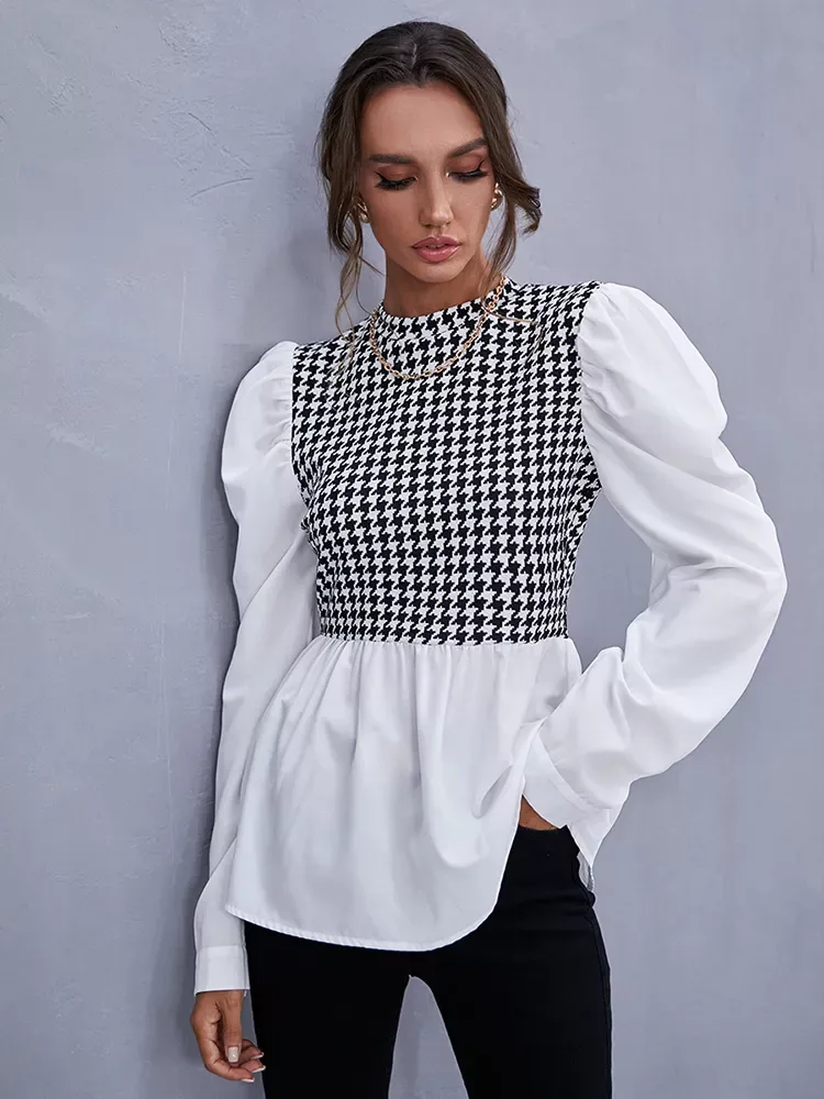 #Women #Elegant Houndstooth Shirt #Ladies Blouse Office White Shirts Blouses & Shirts Casual New In Styles Winter Collection Women Clothing cb5feb1b7314637725a2e7: White