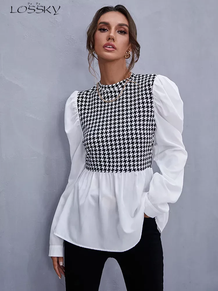 #Women #Elegant Houndstooth Shirt #Ladies Blouse Office White Shirts Blouses & Shirts Casual New In Styles Winter Collection Women Clothing cb5feb1b7314637725a2e7: White